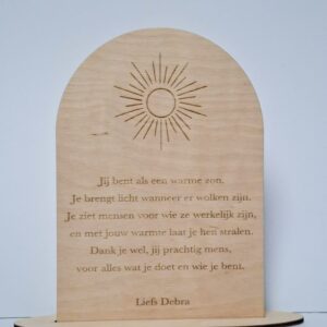 Houten wenskaart met gravure, gegraveerde wenskaart met persoonlijke boodschap