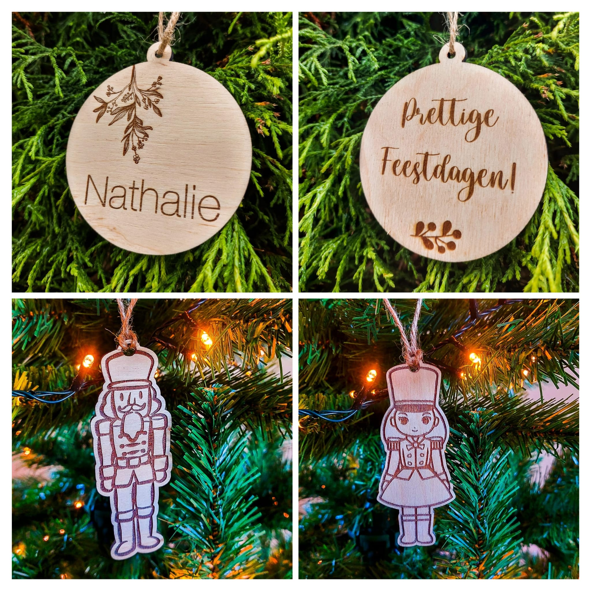 Houten kerstbal met gepersonaliseerde gravure - Afbeelding 3