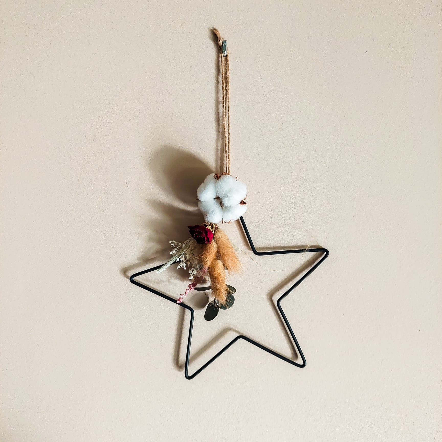 metalen frame kerstster droogbloemen, ster met droogbloemen