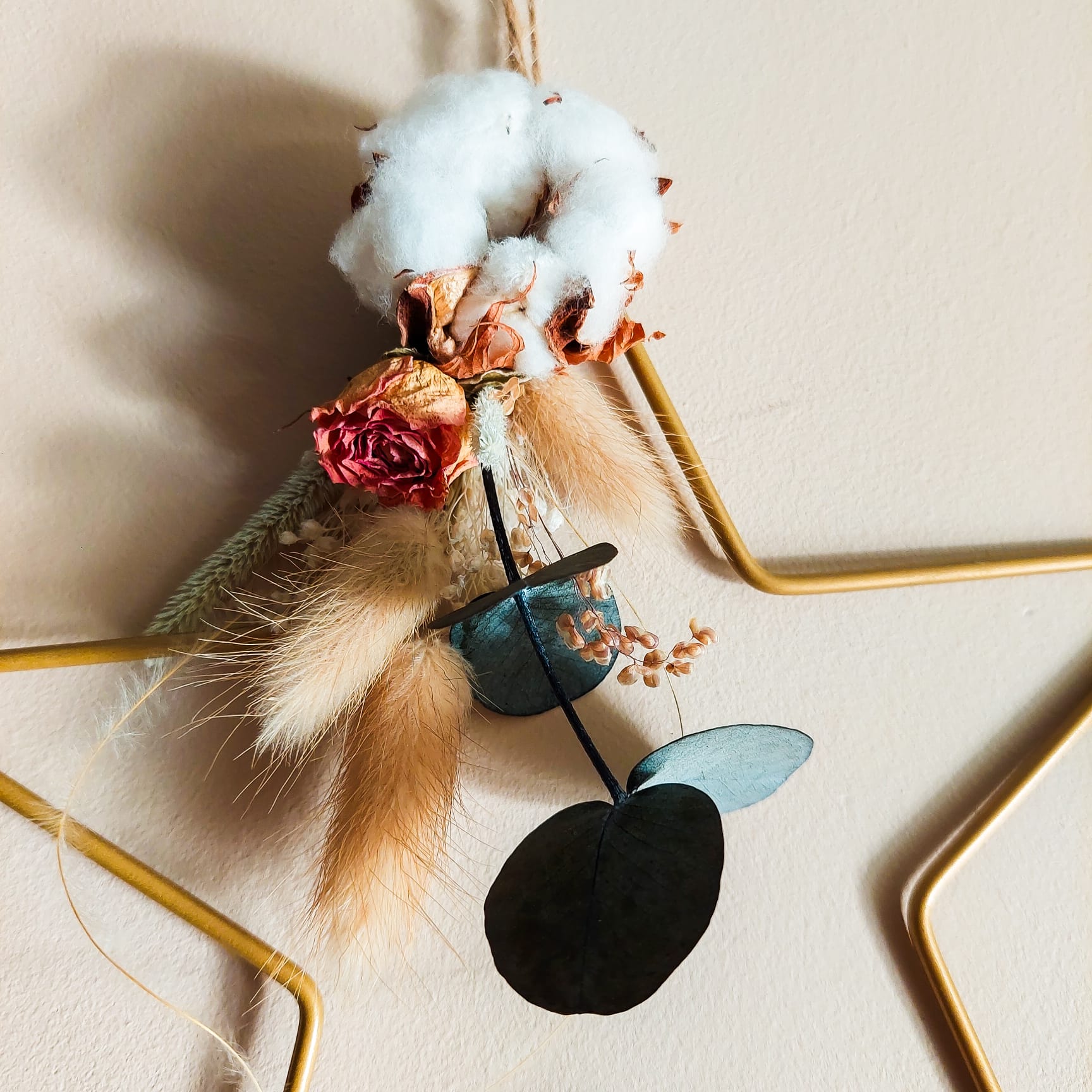 metalen frame kerstster droogbloemen, ster met droogbloemen