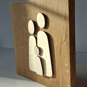 3D houten familiefoto, familieportret op eikenhouten blok